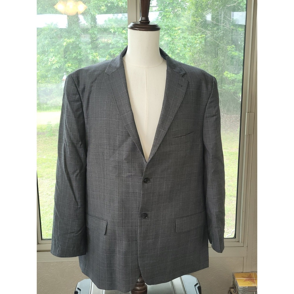 JOSEPH ABBOUD 50R Gray Blue Plaid Wool Sport Coat Big Tall Blazer
